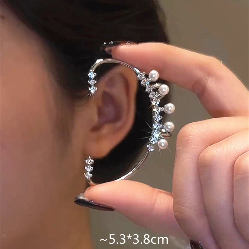 Fashion Imitation Pearl without Piercing Earrings Silver Color Ear Clips Sparkling Zircon Ear Cuff Clip Earring Wedding Jewelry