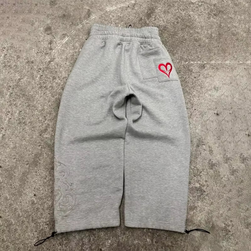 Y2K Double Waist Jogger Pants Men Poker Embroidery Pattern Sagging Pants Street Hip Hop Gym Sportwear Unisex Baggy Sweatpants