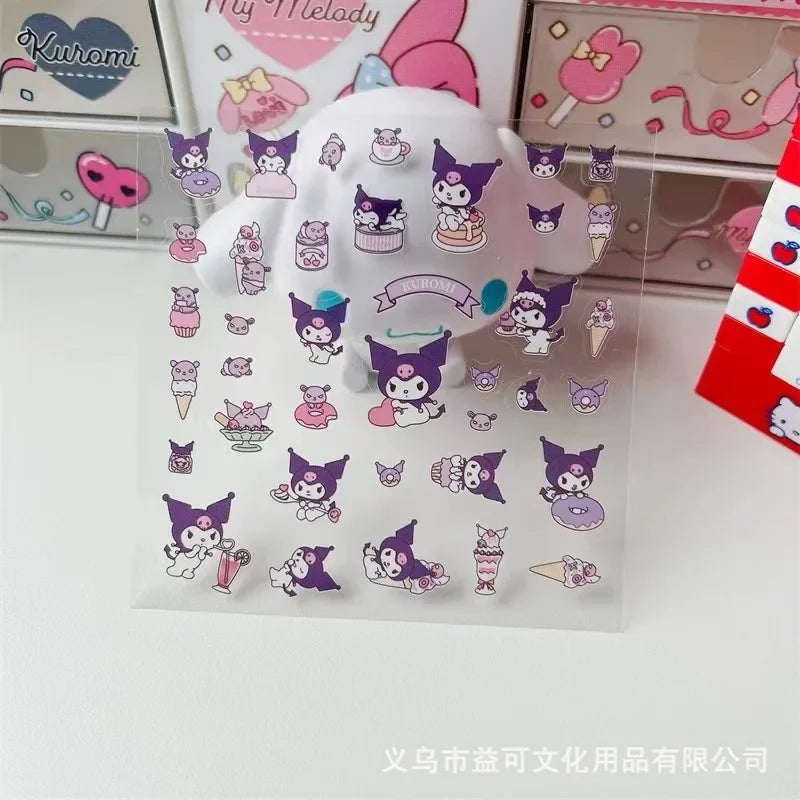 4Pcs Cute Transparent Sanrio Kulome Hello Kitty Melody Waterproof Kids Stickers