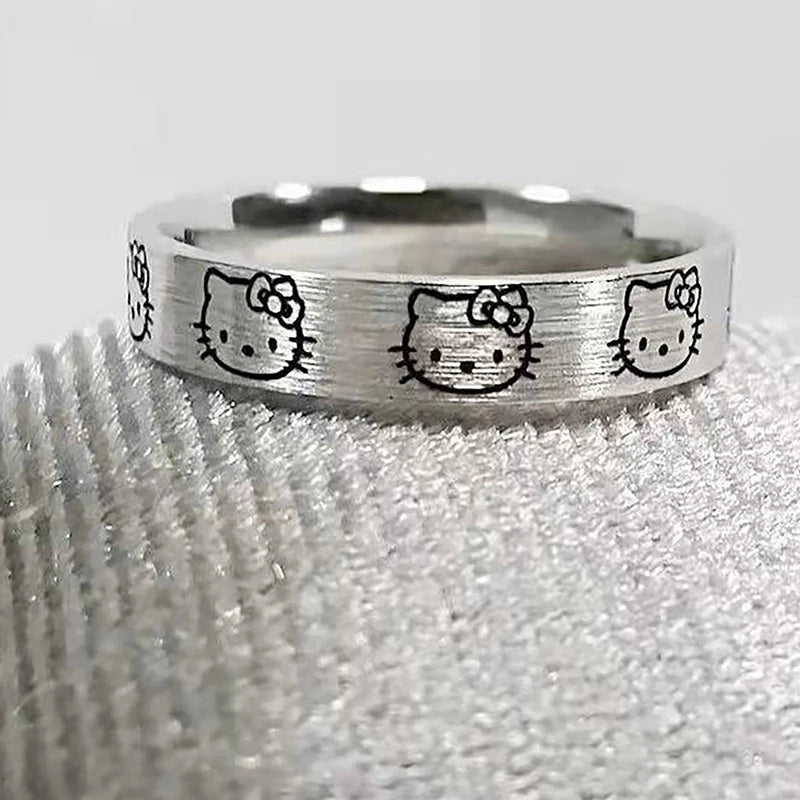 Sanrio Hello Kitty Silver Color Rings for Girl Women Hello Kitty Accessories Finger Ring Female Ring Cartoon Ring Kawaii Rings