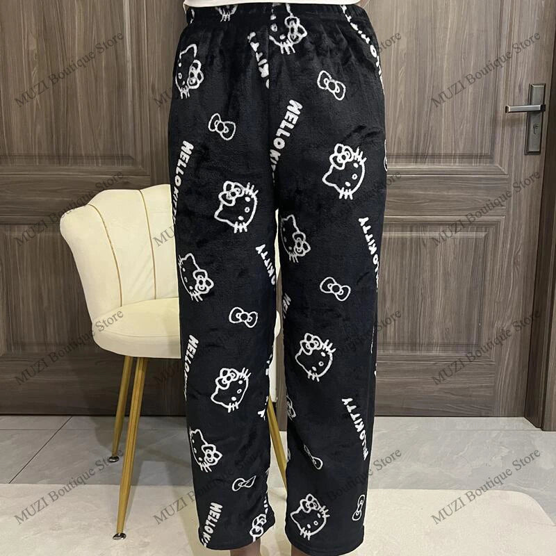Sanrio Hello Kitty Pants Cute Cartoon Kuromi Women Pajama Coral Velvet Elastic Soft Trousers Comfortable Girls Home Pants Gifts
