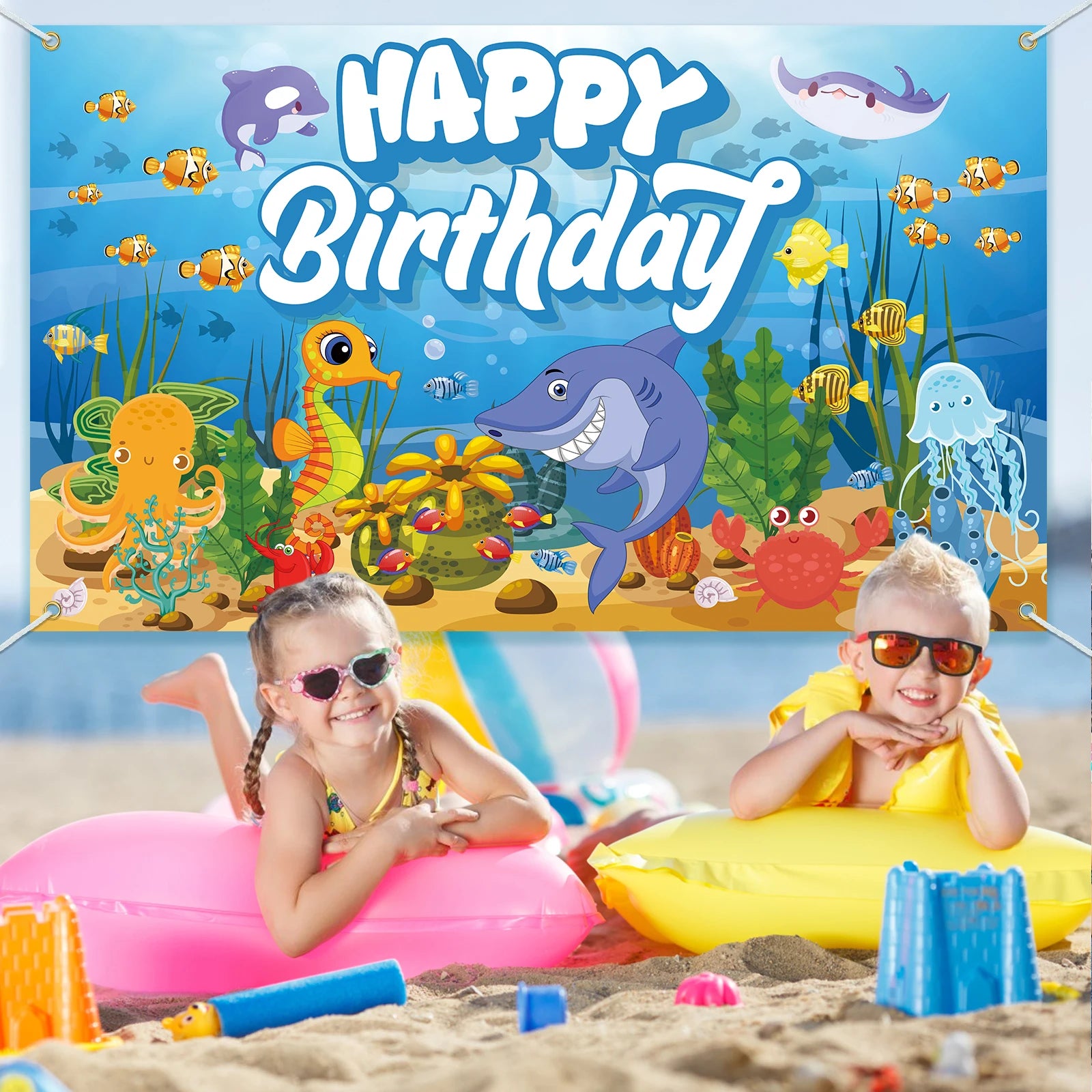 Decorações de Festa Sob o Mar Banner Fundo Tema Oceano Suprimentos para Aniversário Animais Marinhos Lembrancinhas de Aniversário Feliz