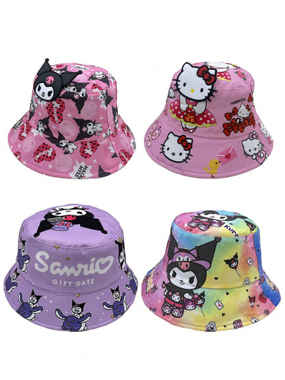 1Pc Sanrio Kuromi & Hello Kitty Cartoon Bucket Hat, Sun Hat, Bucket Hat