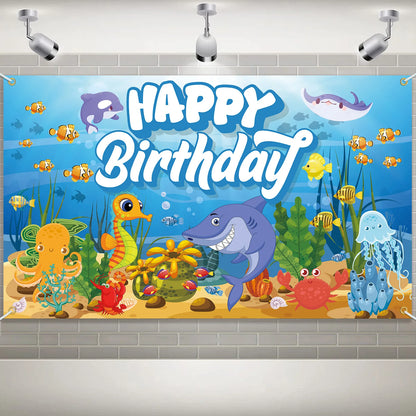 Decorações de Festa Sob o Mar Banner Fundo Tema Oceano Suprimentos para Aniversário Animais Marinhos Lembrancinhas de Aniversário Feliz