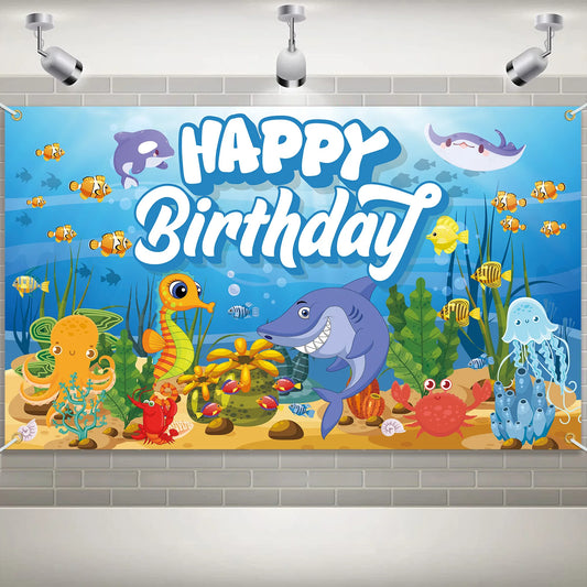 Decorações de Festa Sob o Mar Banner Fundo Tema Oceano Suprimentos para Aniversário Animais Marinhos Lembrancinhas de Aniversário Feliz