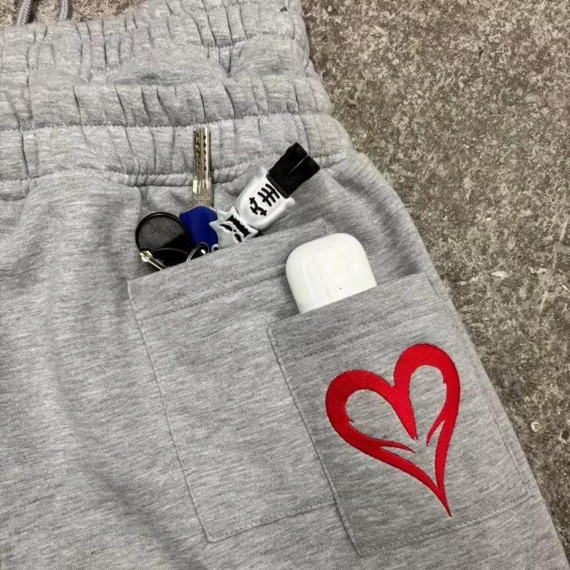 Y2K Double Waist Jogger Pants Men Poker Embroidery Pattern Sagging Pants Street Hip Hop Gym Sportwear Unisex Baggy Sweatpants