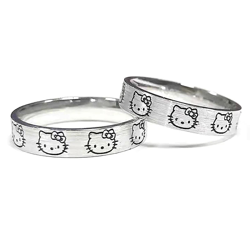 Sanrio Hello Kitty Silver Color Rings for Girl Women Hello Kitty Accessories Finger Ring Female Ring Cartoon Ring Kawaii Rings