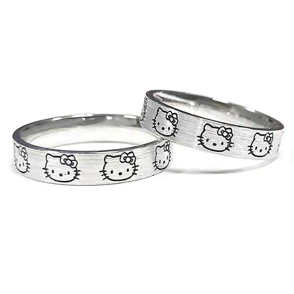 Sanrio Hello Kitty Silver Color Rings for Girl Women Hello Kitty Accessories Finger Ring Female Ring Cartoon Ring Kawaii Rings