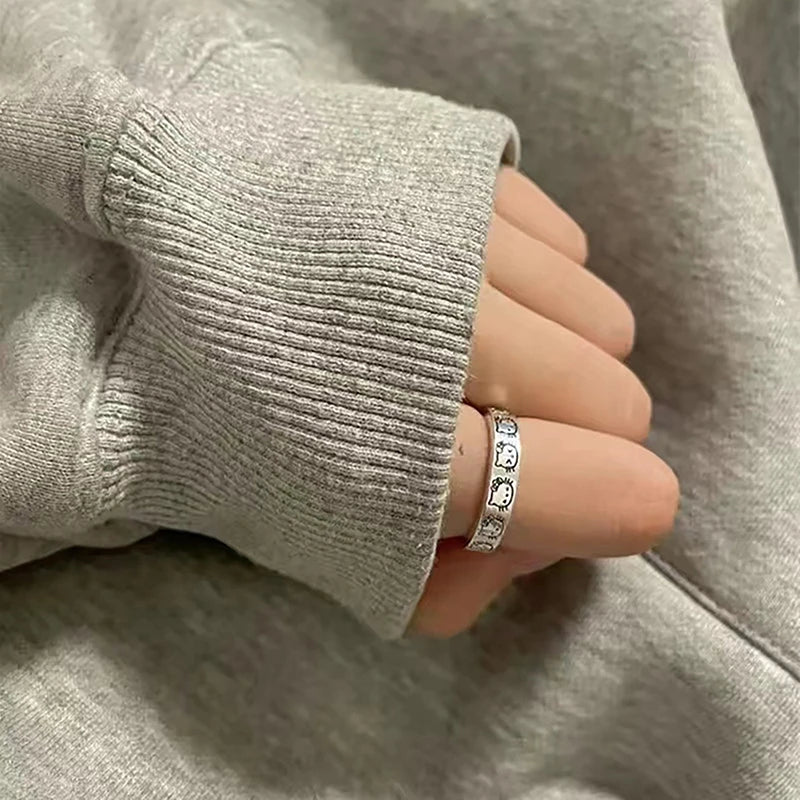 Sanrio Hello Kitty Silver Color Rings for Girl Women Hello Kitty Accessories Finger Ring Female Ring Cartoon Ring Kawaii Rings