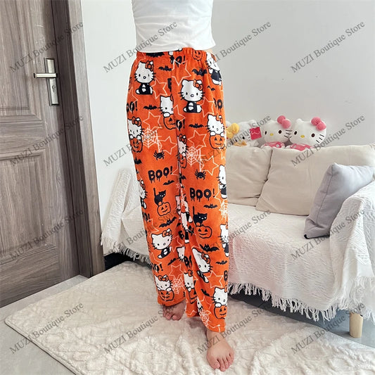 Sanrio Hello Kitty Pants Cute Cartoon Kuromi Women Pajama Coral Velvet Elastic Soft Trousers Comfortable Girls Home Pants Gifts