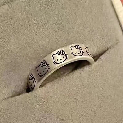 Sanrio Hello Kitty Silver Color Rings for Girl Women Hello Kitty Accessories Finger Ring Female Ring Cartoon Ring Kawaii Rings