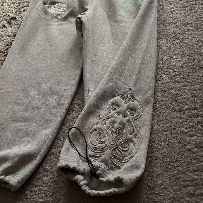 Y2K Double Waist Jogger Pants Men Poker Embroidery Pattern Sagging Pants Street Hip Hop Gym Sportwear Unisex Baggy Sweatpants