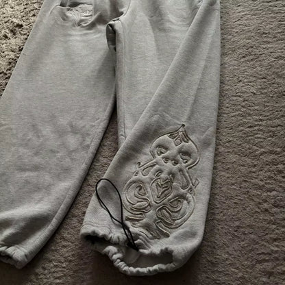 Y2K Double Waist Jogger Pants Men Poker Embroidery Pattern Sagging Pants Street Hip Hop Gym Sportwear Unisex Baggy Sweatpants