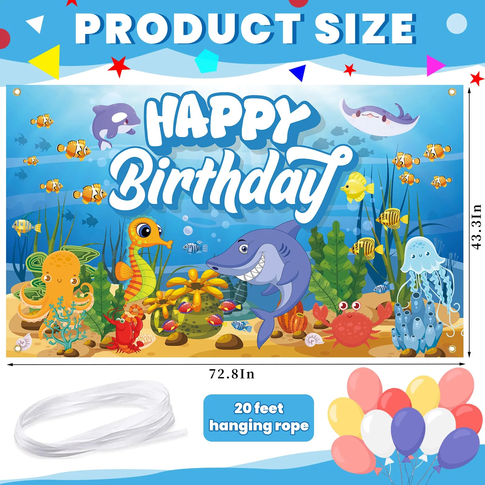 Decorações de Festa Sob o Mar Banner Fundo Tema Oceano Suprimentos para Aniversário Animais Marinhos Lembrancinhas de Aniversário Feliz