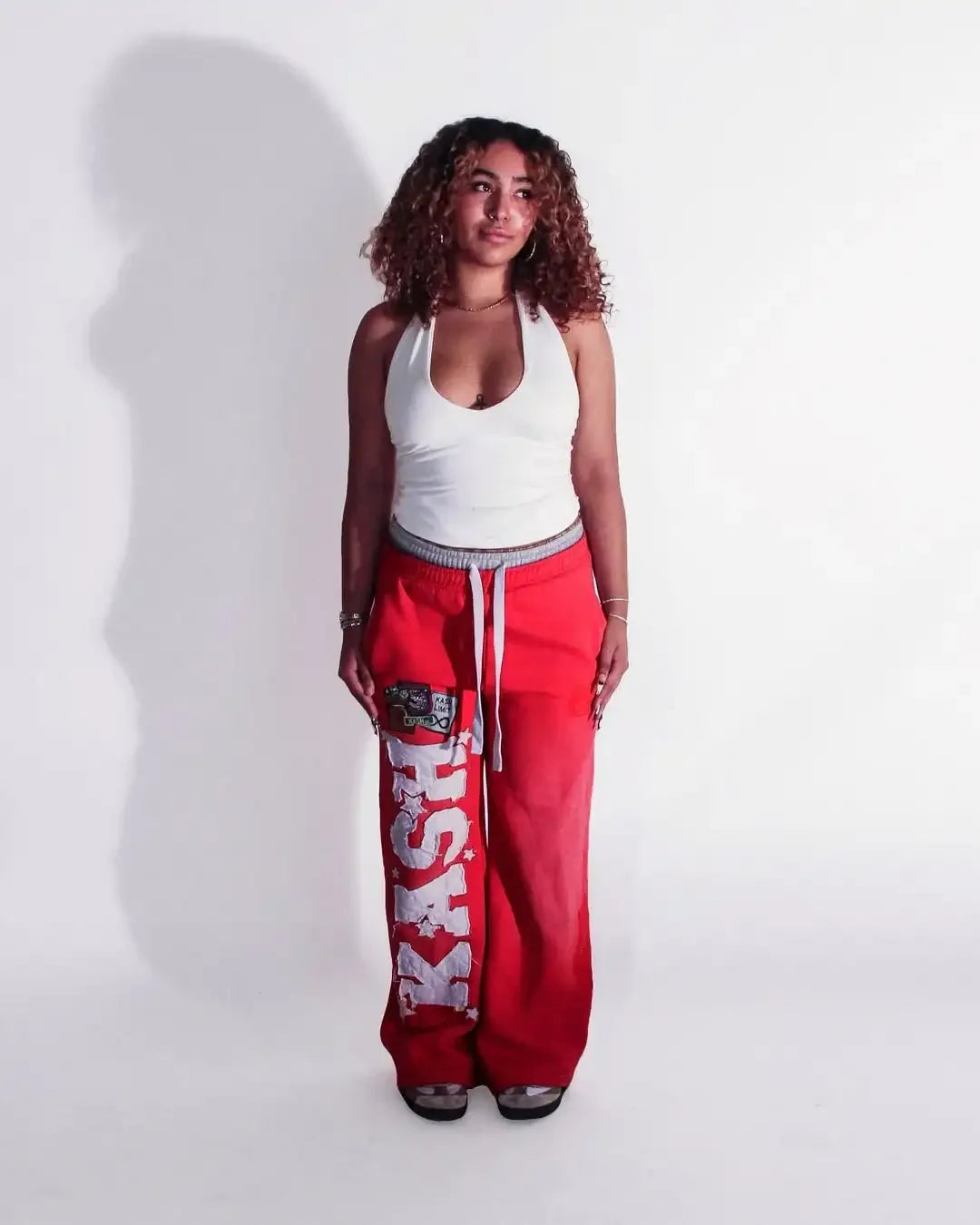Y2K Pants Harajuku Double Waist Embroidered Patch Sweatpants Vintage Men Wome Streetwear New Hip Hop High Waisted Wide Leg Pants