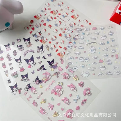 4Pcs Cute Transparent Sanrio Kulome Hello Kitty Melody Waterproof Kids Stickers