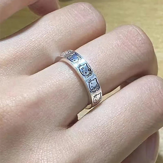 Sanrio Hello Kitty Silver Color Rings for Girl Women Hello Kitty Accessories Finger Ring Female Ring Cartoon Ring Kawaii Rings
