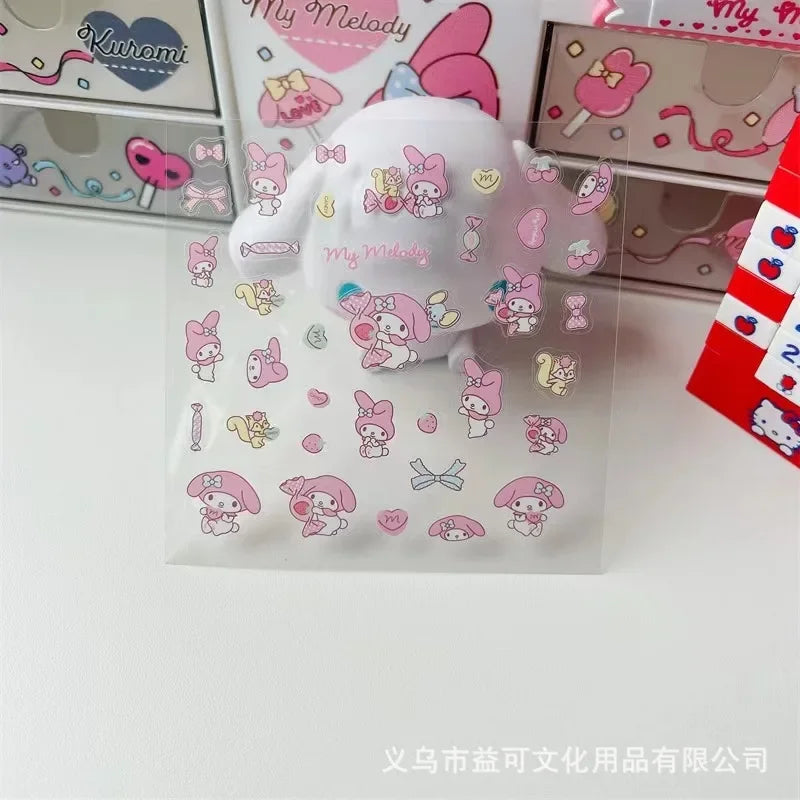 4Pcs Cute Transparent Sanrio Kulome Hello Kitty Melody Waterproof Kids Stickers