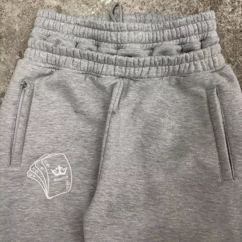 Y2K Double Waist Jogger Pants Men Poker Embroidery Pattern Sagging Pants Street Hip Hop Gym Sportwear Unisex Baggy Sweatpants