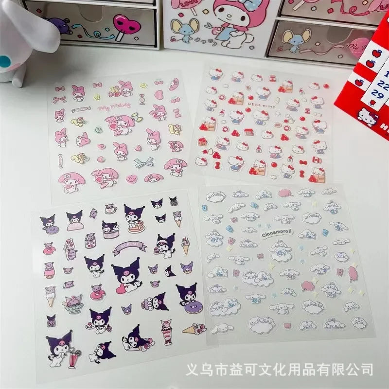 4Pcs Cute Transparent Sanrio Kulome Hello Kitty Melody Waterproof Kids Stickers